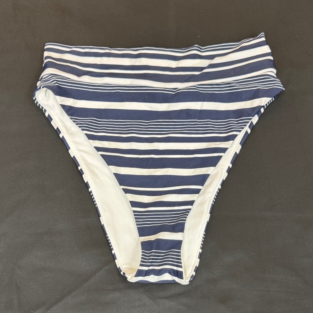 Aerie high cut cheeky striped High-Waisted Bikini Bottom size large stain inside
